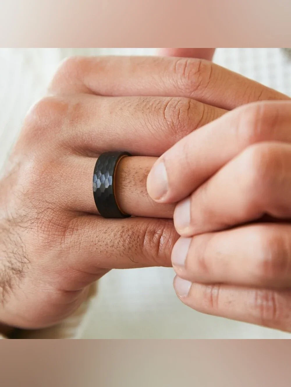 Black Tungsten Wood Inside Lining Band Ring for Men Sz9 Masculine Macho Manly 8m